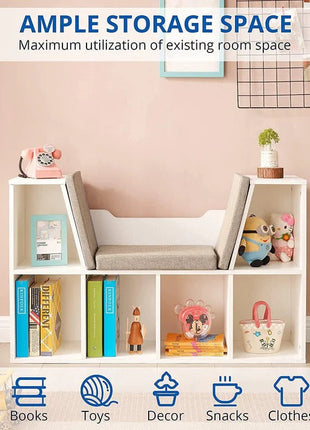 3 u 1 dječija polica za knjige, polica za knjige i klupa, 6 pregrada za odlaganje igračaka i knjiga