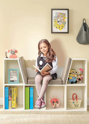 3 u 1 dječija polica za knjige, polica za knjige i klupa, 6 pregrada za odlaganje igračaka i knjiga