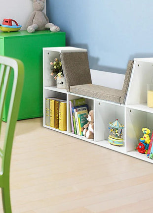 3 u 1 dječija polica za knjige, polica za knjige i klupa, 6 pregrada za odlaganje igračaka i knjiga