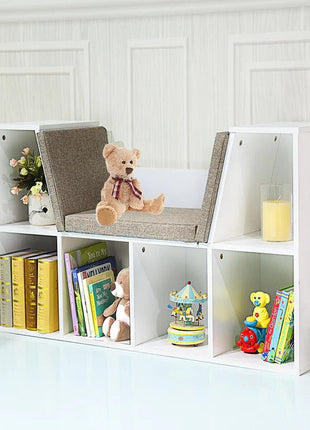 3 u 1 dječija polica za knjige, polica za knjige i klupa, 6 pregrada za odlaganje igračaka i knjiga