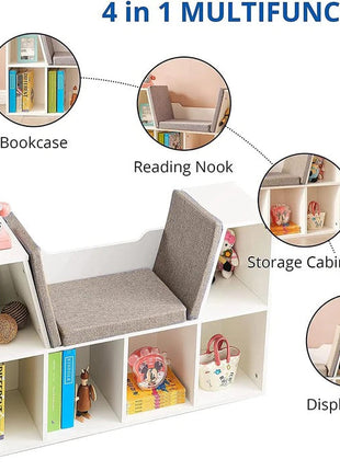 3 u 1 dječija polica za knjige, polica za knjige i klupa, 6 pregrada za odlaganje igračaka i knjiga