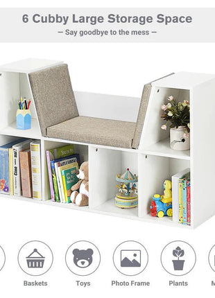 3 u 1 dječija polica za knjige, polica za knjige i klupa, 6 pregrada za odlaganje igračaka i knjiga