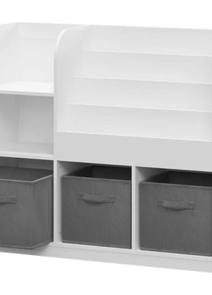 Dječiji organizator KINDER HOME, polica za knjige sa policama za igračke i knjige, 3 tekstilne kutije, drveni, beli, 92x30x80 cm, Montesori
