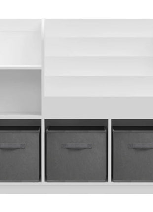Dječiji organizator KINDER HOME, polica za knjige sa policama za igračke i knjige, 3 tekstilne kutije, drveni, beli, 92x30x80 cm, Montesori