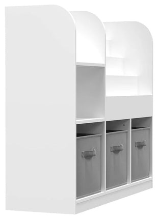 Dječiji organizator KINDER HOME, polica za knjige sa policama za igračke i knjige, 3 tekstilne kutije, drveni, beli, 92x30x80 cm, Montesori