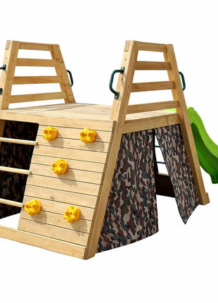 Dečiji drveni tobogan sa penjalicom za dvorište KINDER HOME, 285×152×123 cm