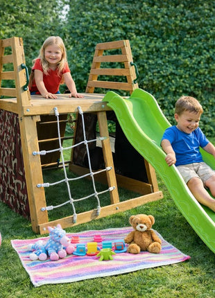 Dečiji drveni tobogan sa penjalicom za dvorište KINDER HOME, 285×152×123 cm