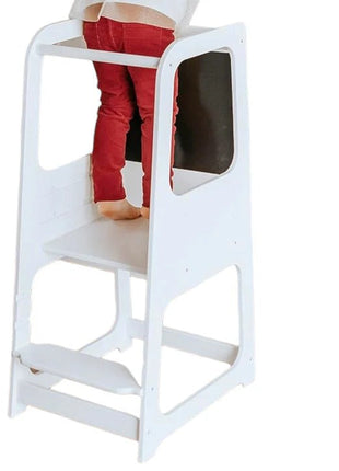 Montessori toranj, edukativna stolica sa crnom tablom i podesivom visinom, bijela, za djecu od 1-4 godine
