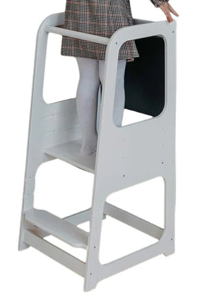 Montessori toranj, edukativna stolica sa crnom tablom i podesivom visinom, bijela, za djecu od 1-4 godine
