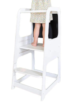 Montessori toranj, edukativna stolica sa crnom tablom i podesivom visinom, bijela, za djecu od 1-4 godine