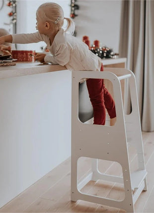 Montessori toranj, edukativna stolica sa crnom tablom i podesivom visinom, bijela, za djecu od 1-4 godine