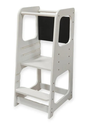 Montessori toranj, edukativna stolica sa crnom tablom i podesivom visinom, bijela, za djecu od 1-4 godine