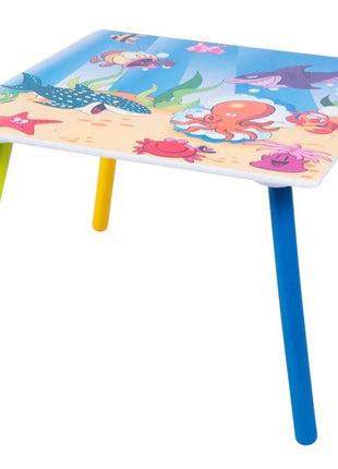 Dječiji drveni sto i stolice sa morskim životinjama – set za crtanje, igru, učenje i jelo