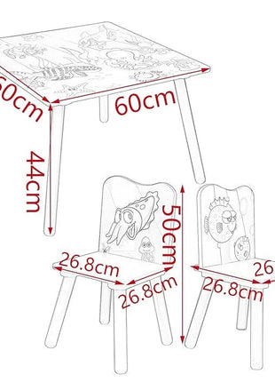 Dječiji drveni sto i stolice sa morskim životinjama – set za crtanje, igru, učenje i jelo