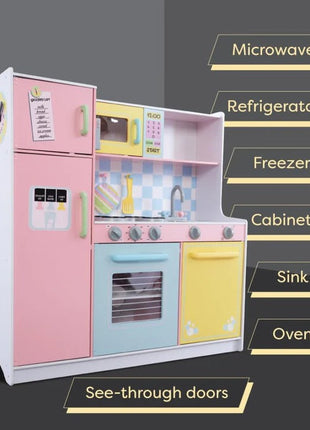 Dječija kuhinja, drvena igračka za igru uloga sa šarenim dizajnom, dimenzije