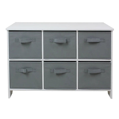 Drvena komoda sa 6 tekstilnih fioka za odlaganje - BIJELA/SIVA