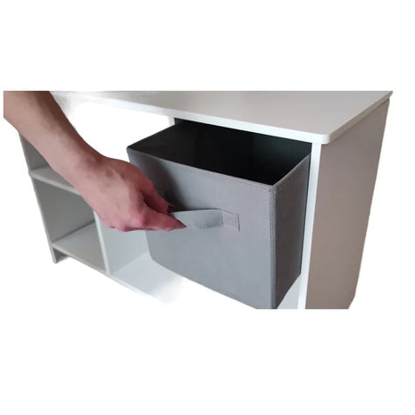 Drvena komoda sa 6 tekstilnih fioka za odlaganje - BIJELA/SIVA