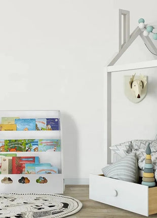 Dječija drvena polica za knjige, organizator za knjige i igračke, dio za odlaganje u obliku oblaka - bijela