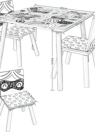 Dječiji sto sa stolicama, drvena garnitura - za učenje, igru, jelo, namještaj za dječiju sobu, bijelo i roze - SUPER DEVOJČICA