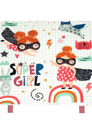 Dječiji sto sa stolicama, drvena garnitura - za učenje, igru, jelo, namještaj za dječiju sobu, bijelo i roze - SUPER DEVOJČICA