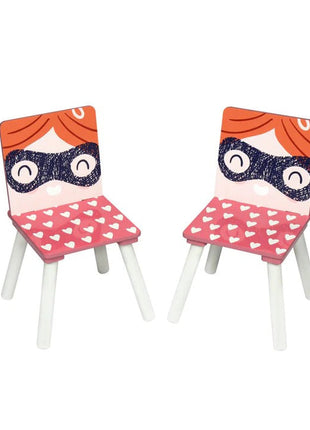 Dječiji sto sa stolicama, drvena garnitura - za učenje, igru, jelo, namještaj za dječiju sobu, bijelo i roze - SUPER DEVOJČICA