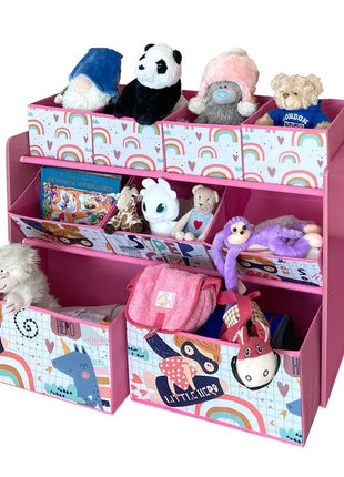 Organizator za igračke i knjige, dječija polica sa 9 tekstilnih korpi za odlaganje - SUPER DEVOJKA