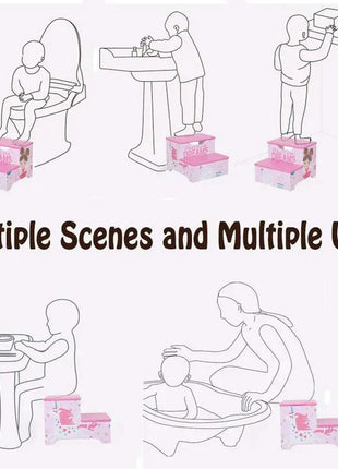 Dječija stolica, Drvena stepenica na 2 nivoa, Stepenice za dječiju sobu, roze, SUPER DJEVOJČICA