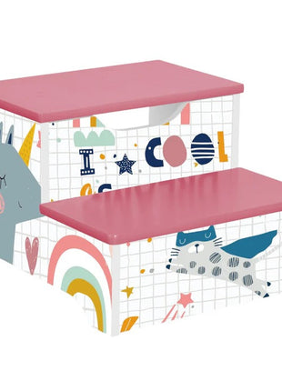 Dječija stolica, Drvena stepenica na 2 nivoa, Stepenice za dječiju sobu, roze, SUPER DJEVOJČICA