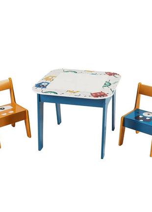 Dječiji sto sa 2 stolice, komplet - dvostrani, za crtanje i slaganje konstruktora tipa LEGO - DUHOVI
