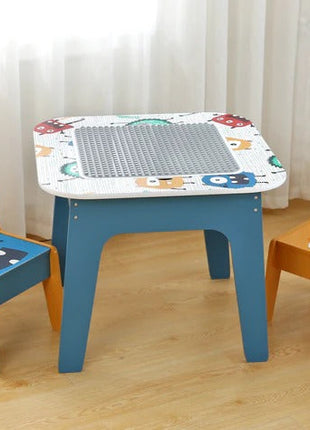 Dječiji sto sa 2 stolice, komplet - dvostrani, za crtanje i slaganje konstruktora tipa LEGO - DUHOVI