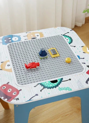 Dječiji sto sa 2 stolice, komplet - dvostrani, za crtanje i slaganje konstruktora tipa LEGO - DUHOVI