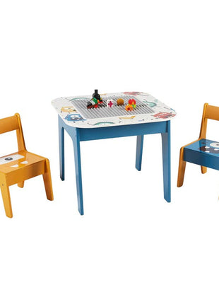 Dječiji sto sa 2 stolice, komplet - dvostrani, za crtanje i slaganje konstruktora tipa LEGO - DUHOVI
