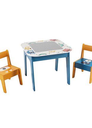 Dječiji sto sa 2 stolice, komplet - dvostrani, za crtanje i slaganje konstruktora tipa LEGO - DUHOVI