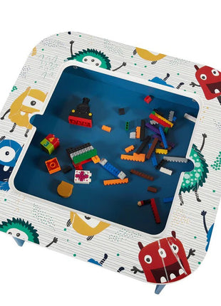 Dječiji sto sa 2 stolice, komplet - dvostrani, za crtanje i slaganje konstruktora tipa LEGO - DUHOVI
