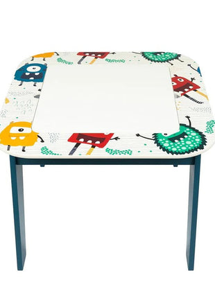 Dječiji sto sa 2 stolice, komplet - dvostrani, za crtanje i slaganje konstruktora tipa LEGO - DUHOVI