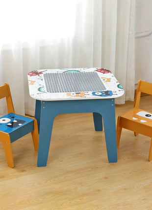 Dječiji sto sa 2 stolice, komplet - dvostrani, za crtanje i slaganje konstruktora tipa LEGO - DUHOVI