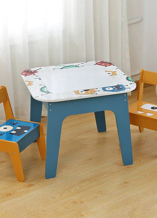 Dječiji sto sa 2 stolice, komplet - dvostrani, za crtanje i slaganje konstruktora tipa LEGO - DUHOVI