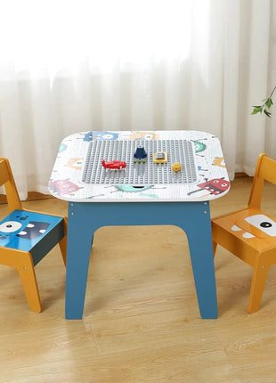 Dječiji sto sa 2 stolice, komplet - dvostrani, za crtanje i slaganje konstruktora tipa LEGO - DUHOVI