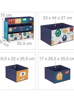 Organizator dječijih igračaka, polica, dijelovi sa 9 kutija za odlaganje tekstila - MONSTER