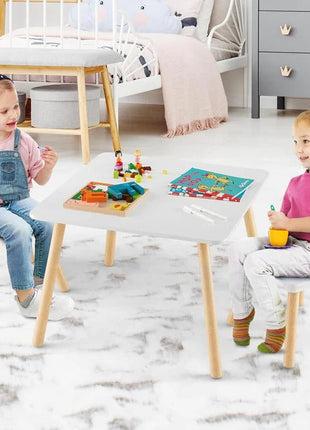 Dječiji drveni sto sa 2 stolice BUNNY, učenje, crtanje, igranje, set za jelo, za dječiju sobu, bijeli