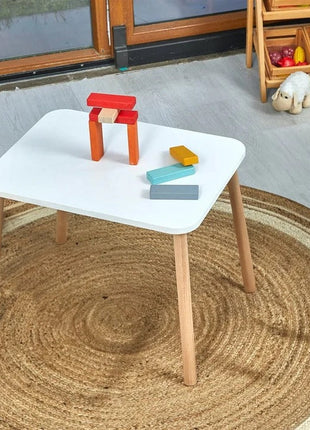 Dječiji drveni sto sa 2 stolice BUNNY, učenje, crtanje, igranje, set za jelo, za dječiju sobu, bijeli