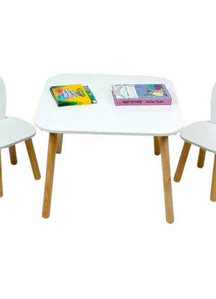 Dječiji drveni sto sa 2 stolice BUNNY, učenje, crtanje, igranje, set za jelo, za dječiju sobu, bijeli