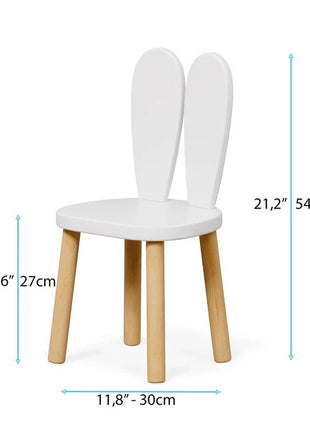 Dječiji drveni sto sa 2 stolice BUNNY, učenje, crtanje, igranje, set za jelo, za dječiju sobu, bijeli