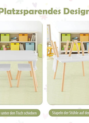 Dječiji drveni sto sa 2 stolice BUNNY, učenje, crtanje, igranje, set za jelo, za dječiju sobu, bijeli