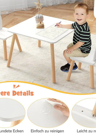 Dječiji drveni sto sa 2 stolice BUNNY, učenje, crtanje, igranje, set za jelo, za dječiju sobu, bijeli