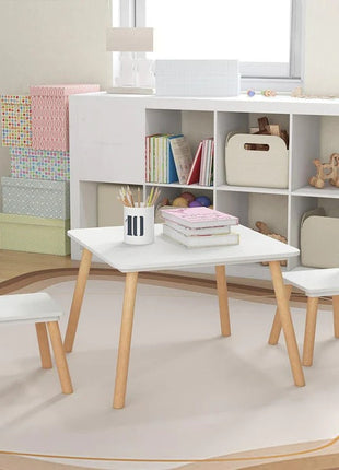 Dječiji drveni sto sa 2 stolice BUNNY, učenje, crtanje, igranje, set za jelo, za dječiju sobu, bijeli