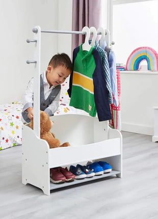 Drveni stalak za dječiju odjeću, polica sa policama za odlaganje - BIJELA/SIVA