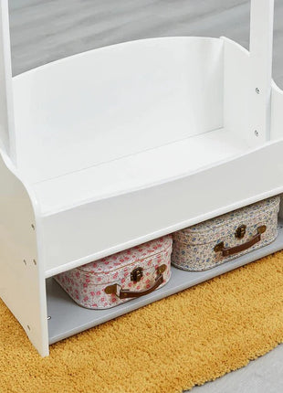 Drveni stalak za dječiju odjeću, polica sa policama za odlaganje - BIJELA/SIVA