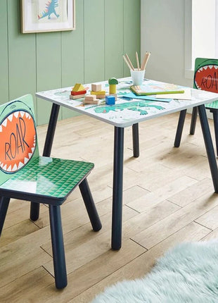 Dječiji sto sa stolicama za crtanje, igranje, jelo, drveni, DINOSAURS