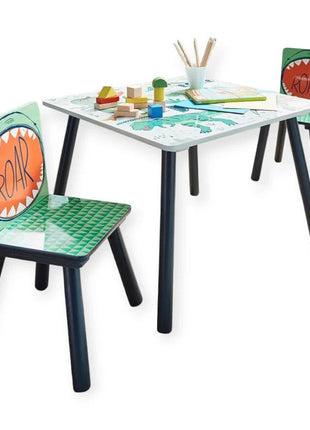 Dječiji sto sa stolicama za crtanje, igranje, jelo, drveni, DINOSAURS